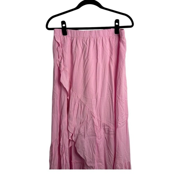 NWT Halara Light Pink Ruffle Split Front Maxi Skirt Elastic Waist Size Large - Picture 4 of 8
